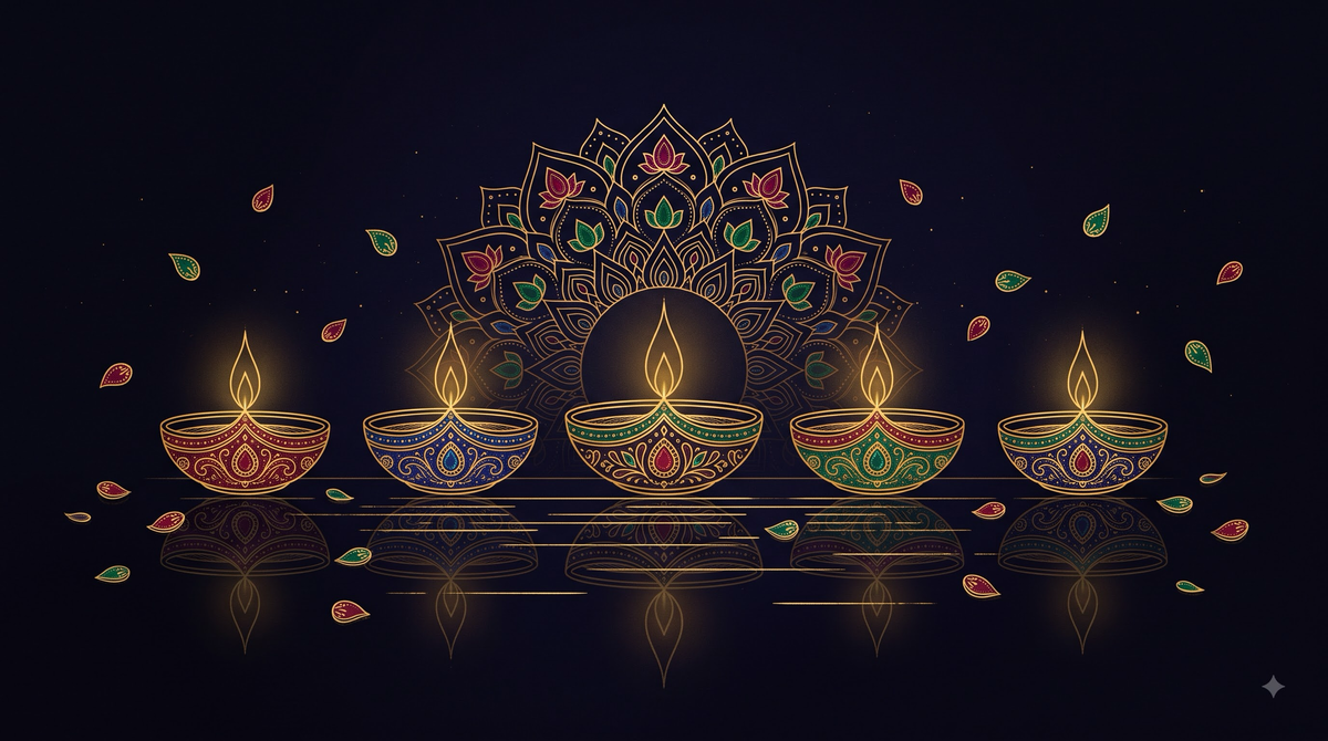 Diwali — gold-line festival illustration