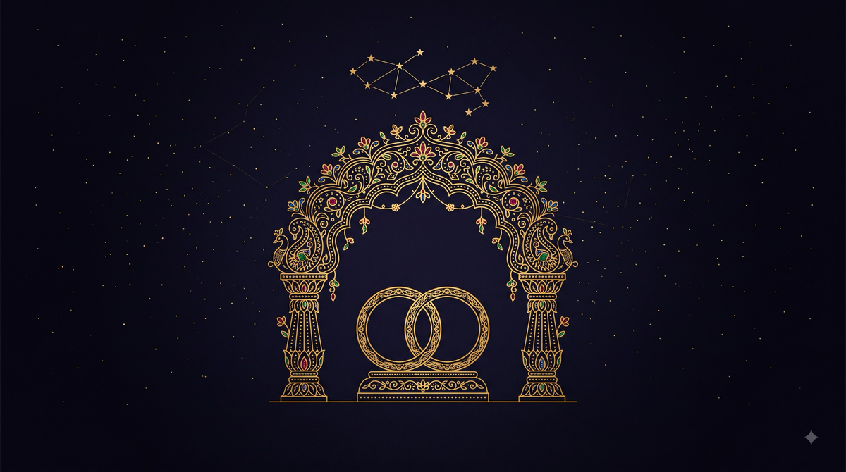 Vivah muhurat — gold-line illustration
